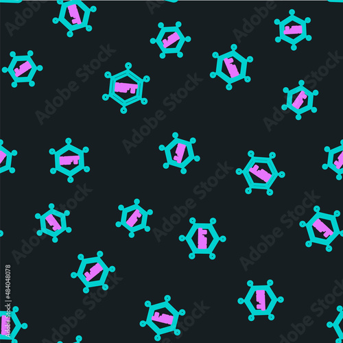 Line NFT blockchain technology icon isolated seamless pattern on black background. Non fungible token. Digital crypto art concept. Vector