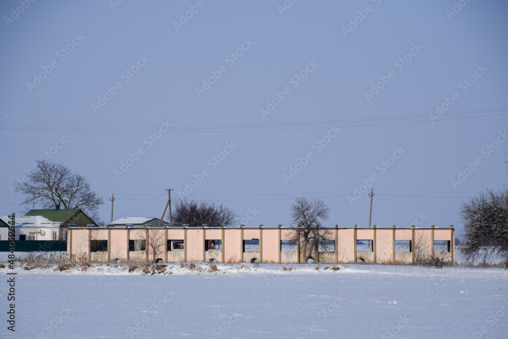 skeleton of the water pump building. Destroyed water pumping station.