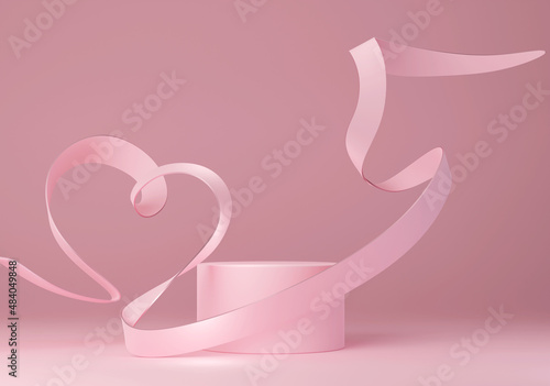 Pink product display podium on pink background