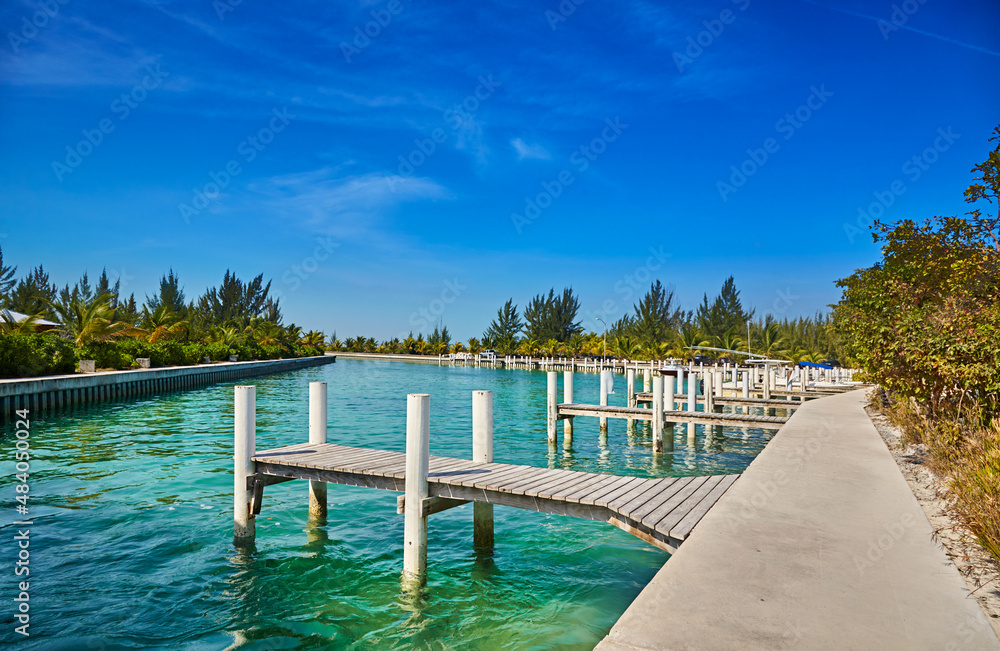 Docks line the harbor at Sandy Point, North Caicos, Turks and Caicos Islands Docks line the harbor at Sandy Point, North Caicos, Turks and Caicos Islands