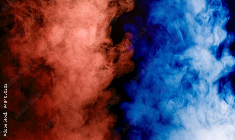 Fototapeta premium Fog in red blue color neon light on black background.