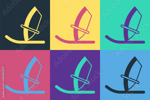 Pop art Windsurfing icon isolated on color background. Vector