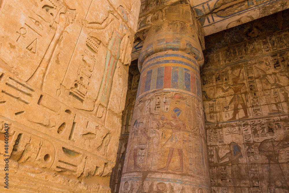 Column in Medinet Habu (Mortuary temple of Ramesses III) at the Theban Necropolis, Egypt
