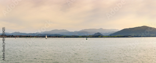 Panoramic views of the Santander Bay. View from marina to the Cantabrian Mountains. Santander, Cantabria, Spain.