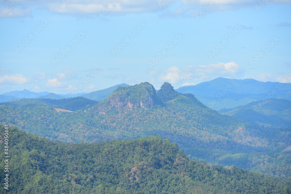 Village view in the forest area and fresh green mountains. There is nature in Thailand.