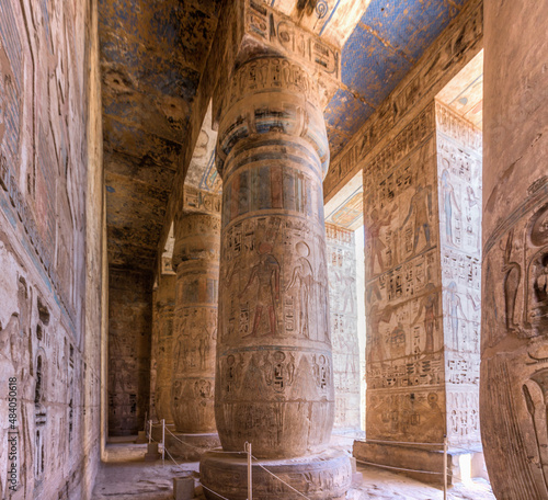 Columns of Medinet Habu (Mortuary temple of Ramesses III) at the Theban Necropolis, Egypt