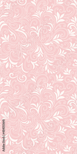 Elegant seamless pattern with leaves and curls. Luxury floral background. Vector illustration.