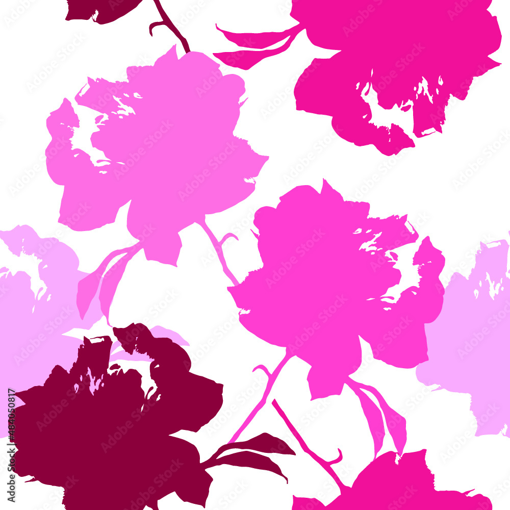 Seamless floral pattern with decorative pink flowers. Vector version.