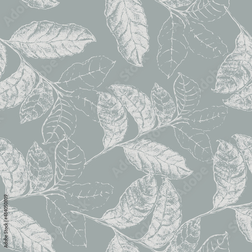 Seamless monochrome pattern with lace leaves. Vector version.