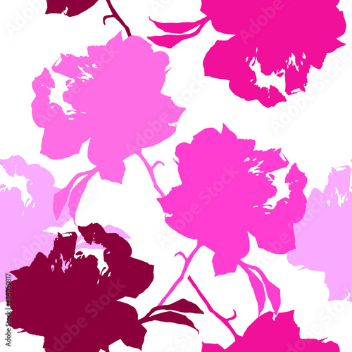Seamless floral pattern with decorative pink flowers. Vector version.