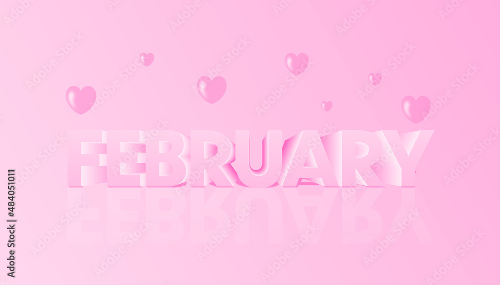 February 3d text with pink hearts 