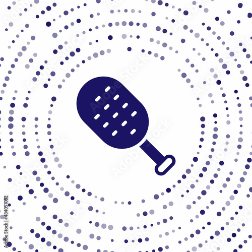 Blue Sauna brush icon isolated on white background. Wooden brush with coarse bristles for washing in the bath. Anti cellulite massage. Abstract circle random dots. Vector