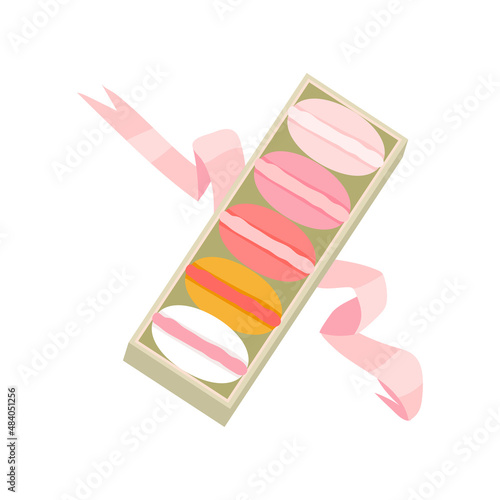 Sweet French macaroons isolated on white background. Colorful macarons in boxes. Modern vector illustration in flat style. Valentines day. birthday, holiday cute gift