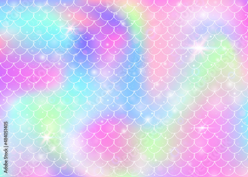 Kawaii mermaid background with princess rainbow scales pattern.