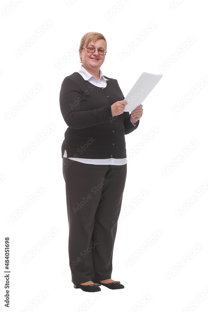 Side view of serious mature woman reading documents Side view of serious mature woman reading documents