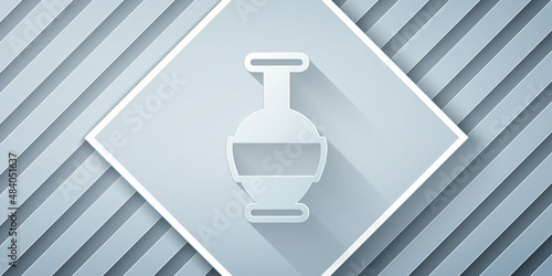 Paper cut Ancient amphorae icon isolated on grey background. Paper art style. Vector