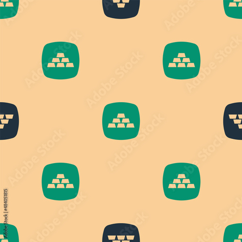 Green and black Gold bars icon isolated seamless pattern on beige background. Banking business concept. Vector