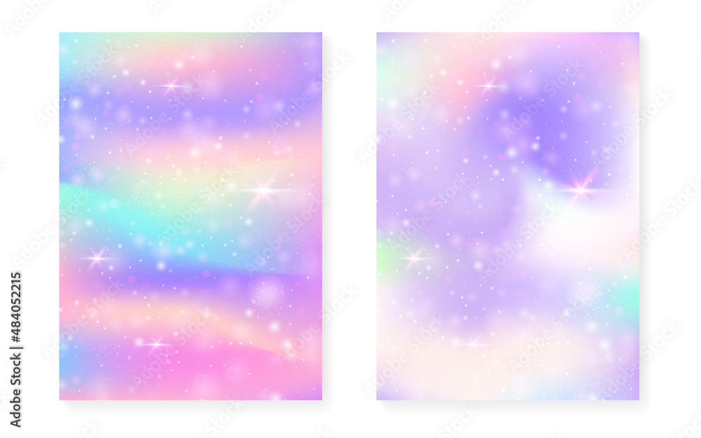 Kawaii background with rainbow princess gradient. Magic unicorn hologram. Kawaii background with rainbow princess gradient. Magic unicorn hologram.