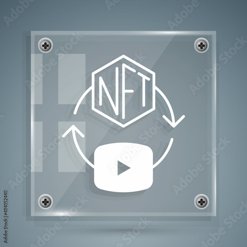 White NFT Digital crypto art icon isolated on grey background. Non fungible token. Square glass panels. Vector