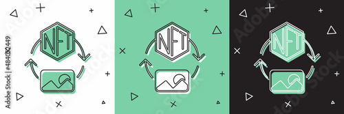 Set NFT Digital crypto art icon isolated on white and green, black background. Non fungible token. Vector