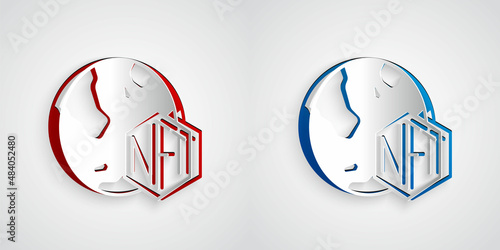 Paper cut NFT Digital crypto art icon isolated on grey background. Non fungible token. Paper art style. Vector