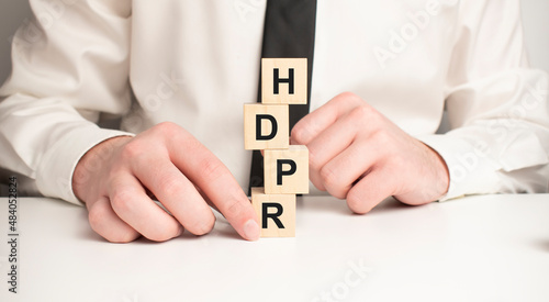 Man made word hdpr with wood blocks