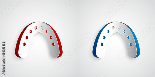 Paper cut Mouth guard boxer icon isolated on grey background. Paper art style. Vector