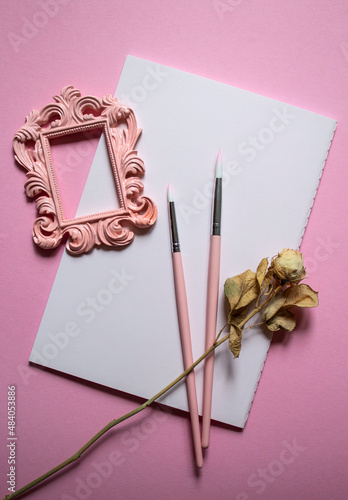 The concept of hobby and creativity. Minimalistic set of materials for creativity.