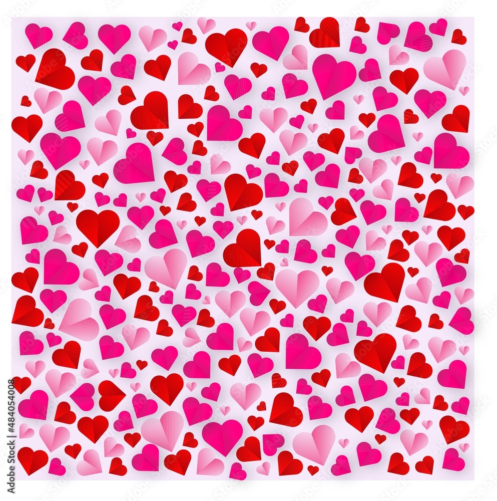 Red, pink-pink hearts highlighted on a white background. Vector illustration. For Valentine's Day design