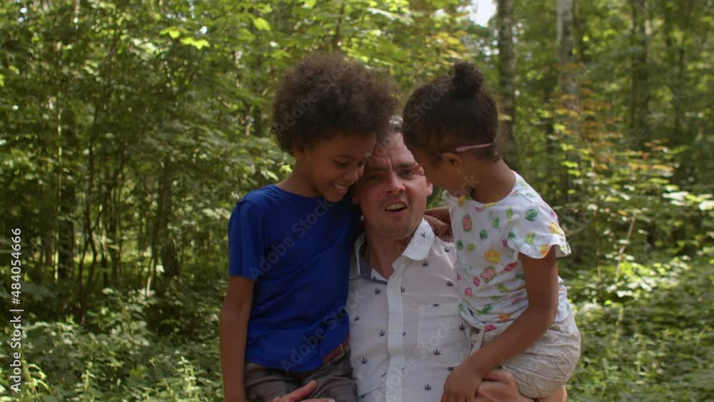 A man poses cheerfully with children. The way kids use leisure to develop relationships with their father. Practice and policy in parent education. A man poses cheerfully with children. The way kids use leisure to develop relationships with their father. Practice and policy in parent education.