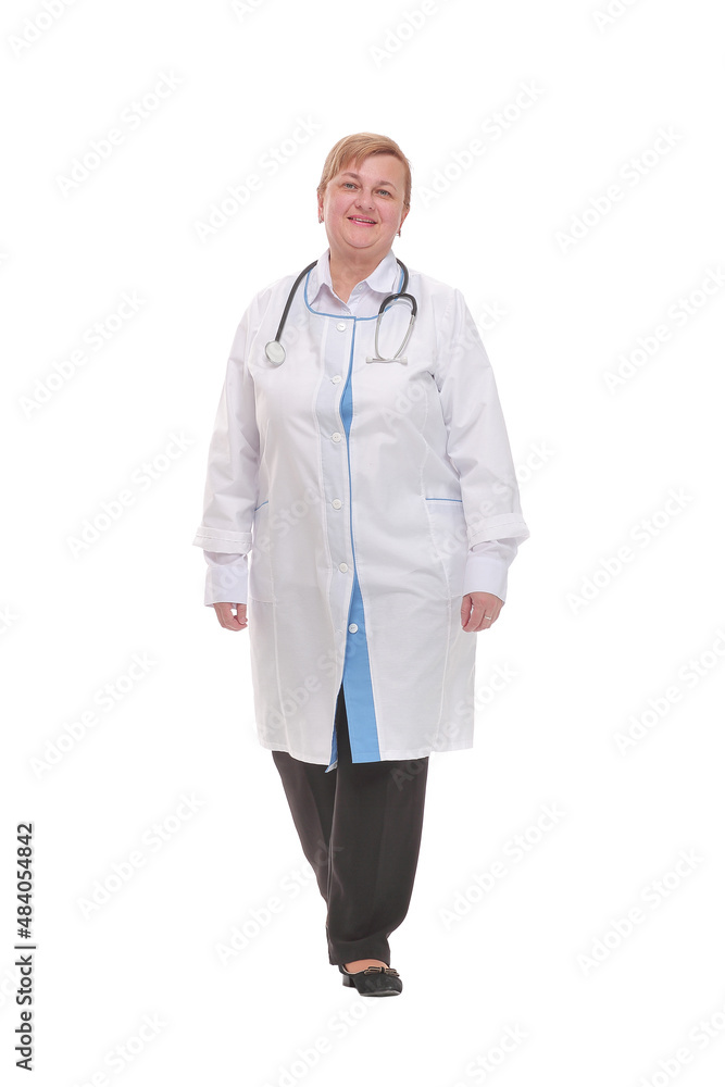 Full length back view of a health care worker standing isolated over white background Full length back view of a health care worker standing isolated over white background