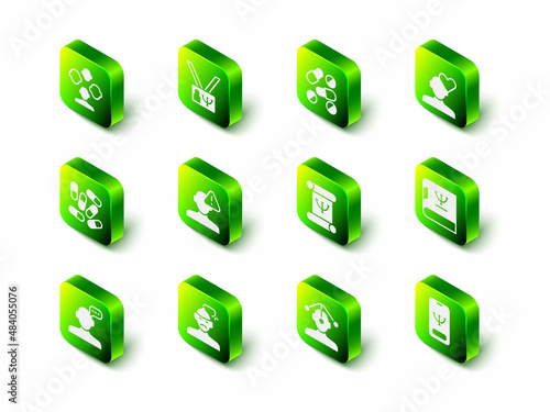 Set Psychology, Medicine pill or tablet, Broken heart divorce, book, Online psychological counseling, Hypnosis and Concussion, headache icon. Vector