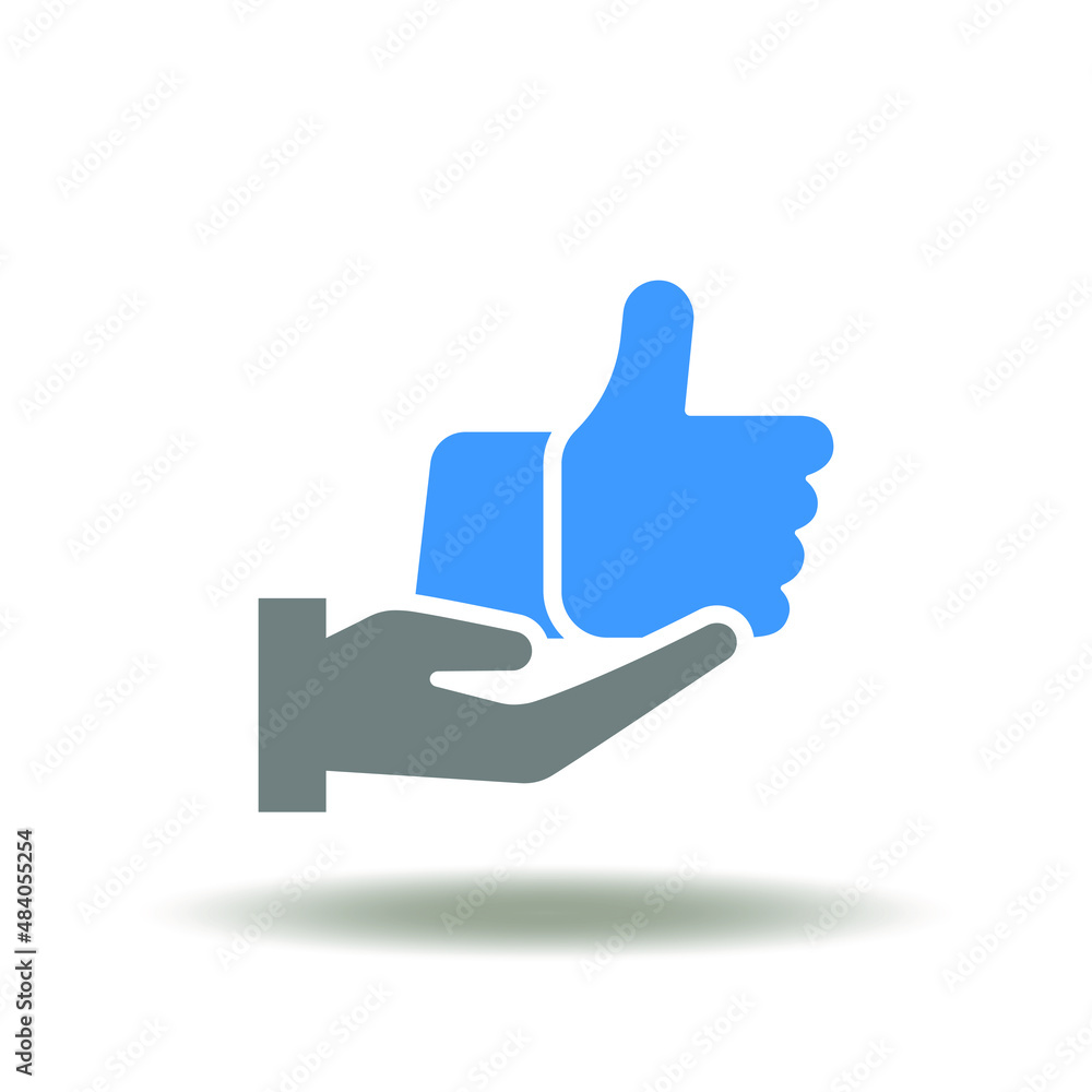Vector illustration of hand hold thumb up or like sign. Icon of CX Customer Experience. Symbol of feedback, client satisfaction. Vector illustration of hand hold thumb up or like sign. Icon of CX Customer Experience. Symbol of feedback, client satisfaction.