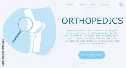 Orhopedics template and banner. Flat vector illustration. Medical treatment and healthcare clinic landing page.