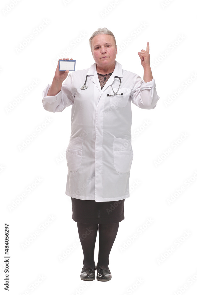 Nurse or medical doctor woman showing business card Nurse or medical doctor woman showing business card