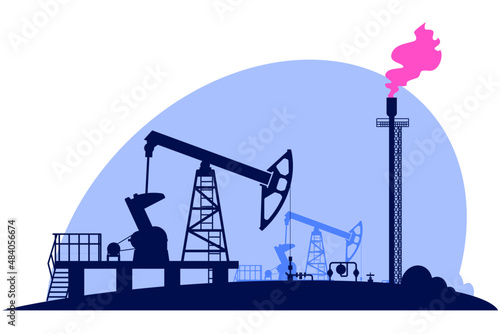 Oil pump jack. Oil rig industry vector illustration Fototapete