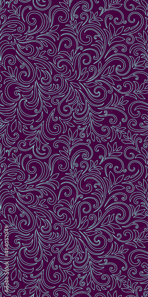 Elegant seamless pattern with leaves and curls. Luxury floral background. Vector illustration. Elegant seamless pattern with leaves and curls. Luxury floral background. Vector illustration.