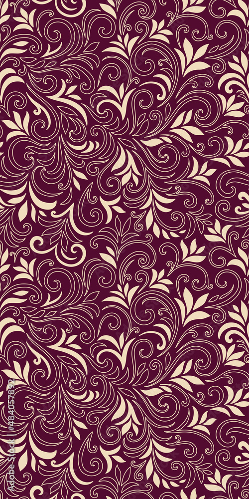 Elegant seamless pattern with leaves and curls. Luxury floral background. Vector illustration. Elegant seamless pattern with leaves and curls. Luxury floral background. Vector illustration.