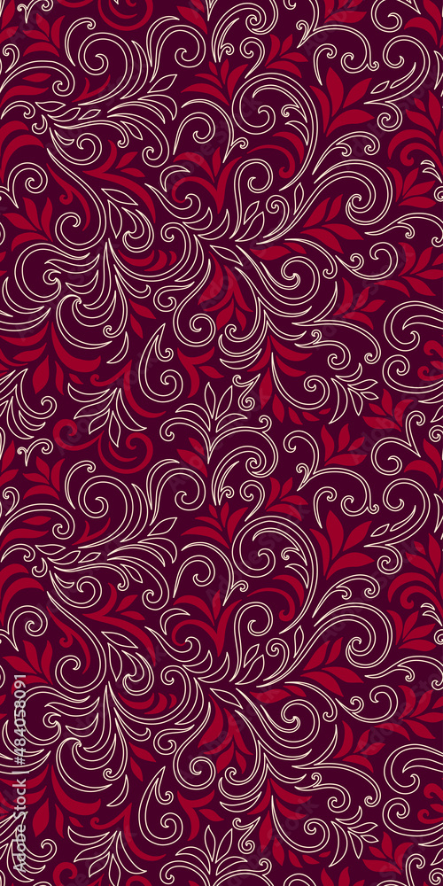 Elegant seamless pattern with leaves and curls. Luxury floral background. Vector illustration. Elegant seamless pattern with leaves and curls. Luxury floral background. Vector illustration.