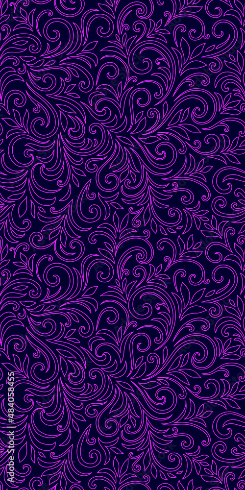 Elegant seamless pattern with leaves and curls. Luxury floral background. Vector illustration. Elegant seamless pattern with leaves and curls. Luxury floral background. Vector illustration.
