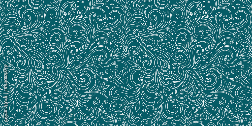 Elegant seamless pattern with leaves and curls. Luxury floral background. Vector illustration. Elegant seamless pattern with leaves and curls. Luxury floral background. Vector illustration.