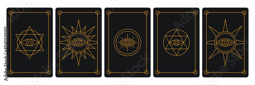 set of tarot cards illustrated in dark color. magical occult objects illustration for print, poster, and element decoration.