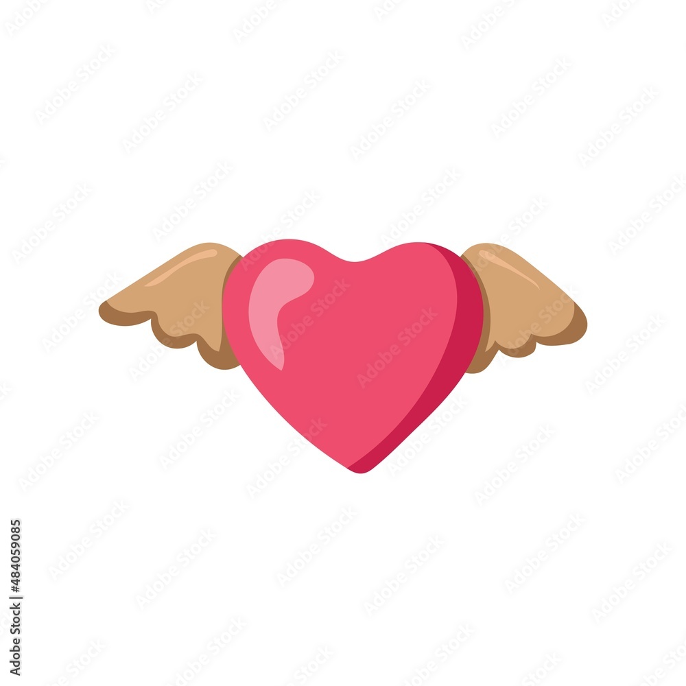 Heart with wings red line icon on white background. Doodle heart. Vector illustration. Heart with wings red line icon on white background. Doodle heart. Vector illustration.
