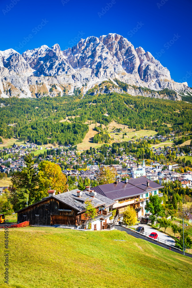 Cortina d'Ampezzo, Italy - Dolomiti di Sesto mountain range, Alps.