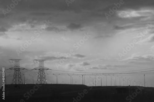 power line and  cloudy sky