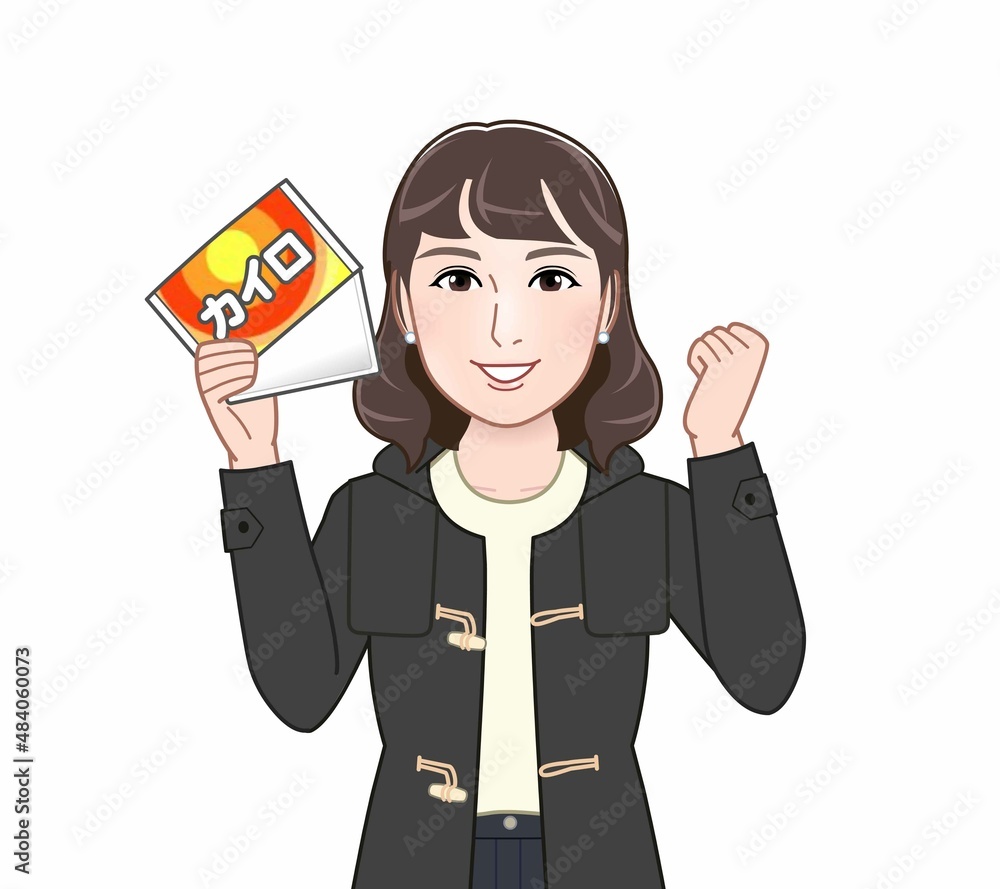 使い捨てカイロをもつ女性 使い捨てカイロをもつ女性