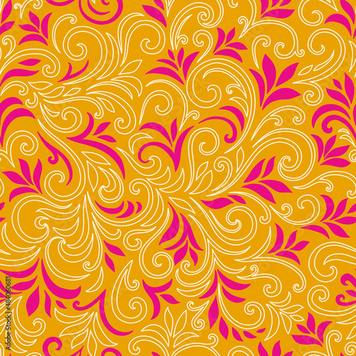 Elegant seamless pattern with leaves and curls. Luxury floral background. Vector illustration.