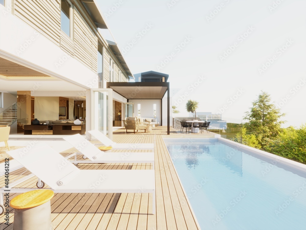 Fototapeta premium 3d render of villa pool