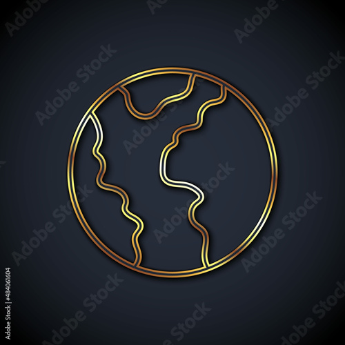 Gold line Global economic crisis icon isolated on black background. World finance crisis. Vector