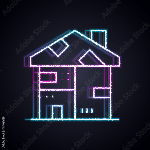 Glowing neon line Homeless cardboard house icon isolated on black background. Vector